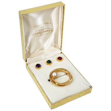 Vintage BEAU JEWELS Convertible Accent Circle Brooch in Original Box