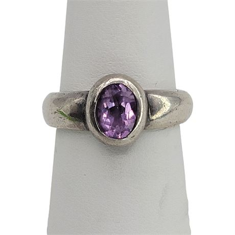 Signed BOMA Sterling Silver Amethyst Ring