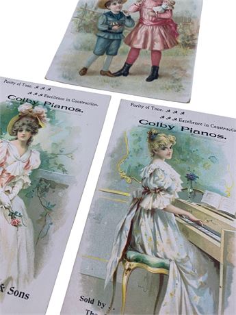 3 Antique Cleveland Colby & Hardman Piano Manufacturers Advertising Trade Cards