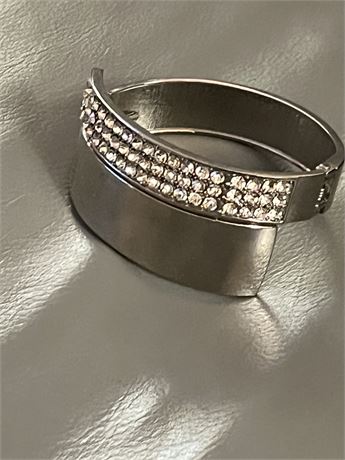 Mcm Wide goldtone and rhinestone cuff bracelet