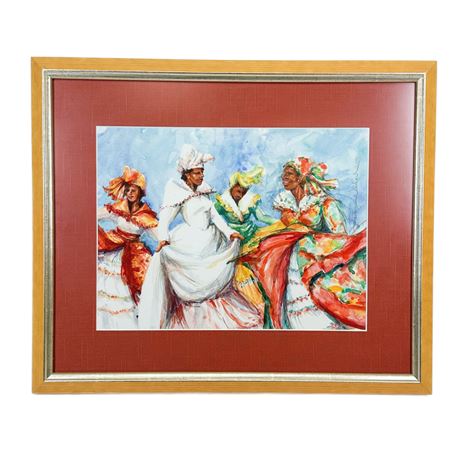Vintage Watercolor of Caribbean Women by Jane Puryear Woodland