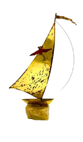 Vtg DeMott Signed Metal Ship on Marble Base