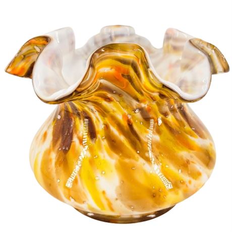 Vintage Fenton Glass Vasa Murrhina Autumn Ruffled Vase