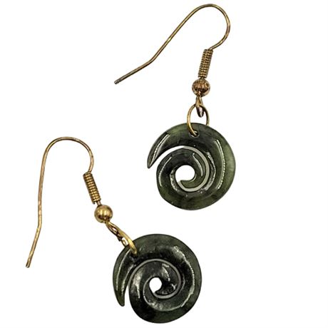 Jade Stone Swirl Dangle Earrings
