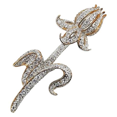 Vintage Pavé Set Rhinestone Two-Tone Flower Brooch