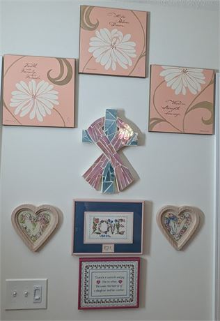 Lot 8 Variety of Pictures - Breast Cancer Awareness, Hearts, Cross Stitch, Love