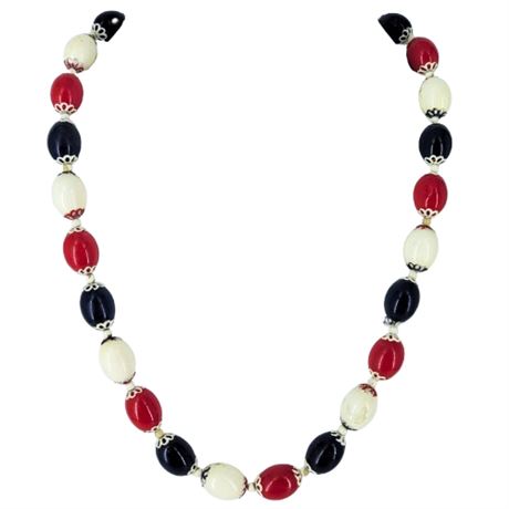 Vintage Red/White/Blue Beaded Necklace