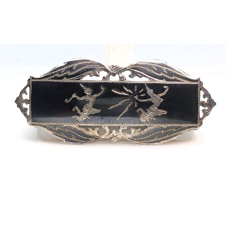 Vintage Large Siam Niello Enamel Thai Goddess Sterling Silver Brooch