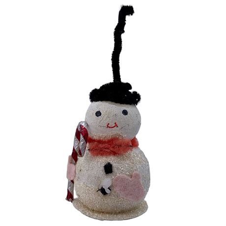 Petite Papier-mâché Vintage Snowman Ornament