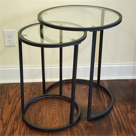 Metal & Tempered Glass Nesting Side Tables Set