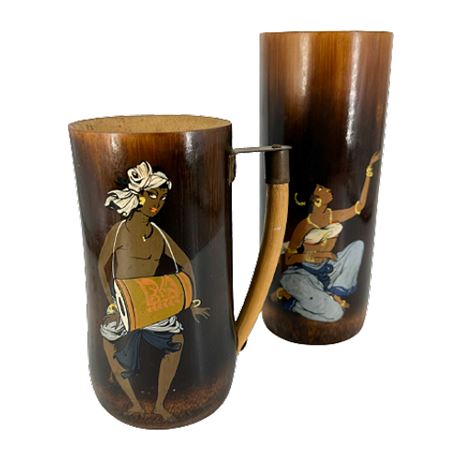 Pair Signed Bamboo Cups