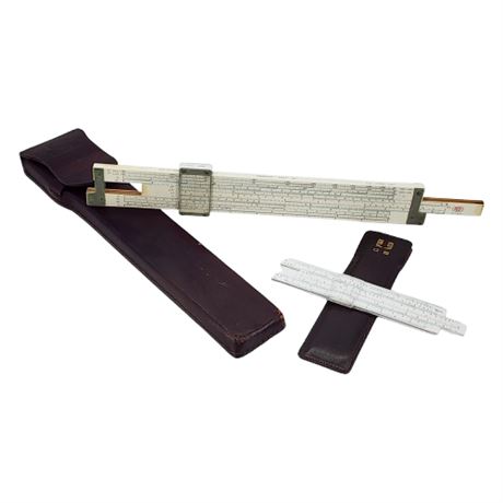 Vintage Post & Diwa Slide Rules with Leather Cases