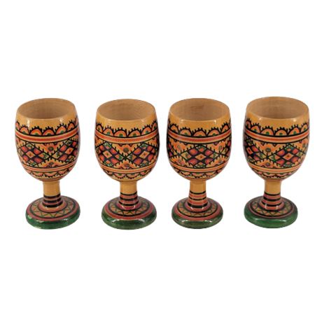 Russian Hand Painted Wooden Miniature Goblets