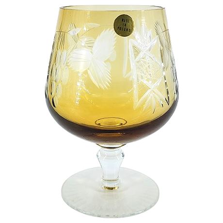 Vintage Hortensia Poland Amber Cut-to-Clear Crystal Snifter