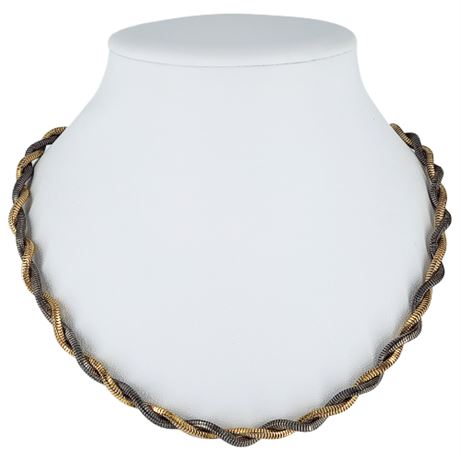Vintage Two Tone Twisted Square Snake Chain Necklace