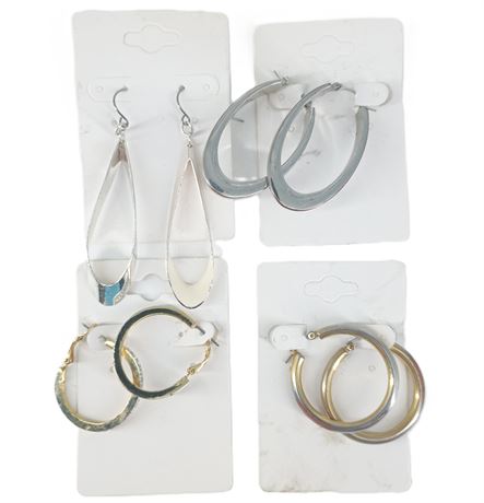 Earrings Lot - Silver, Gold & Two Tone Hoop and Teardrop Dangles