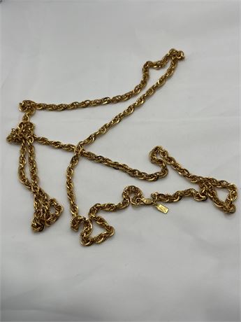 21” braided, gold tone rope necklace lady Remington marked LR