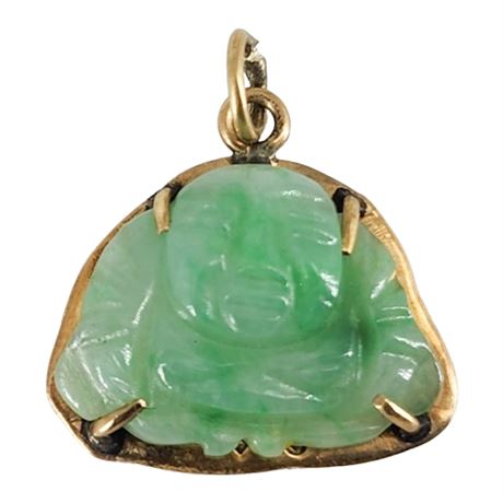Vintage 14K Gold Carved Jade Buddha Charm