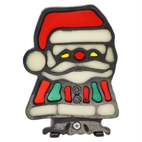 Vintage Stained Glass Santa Claus Votive Candle Holder