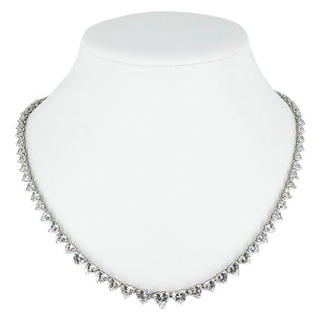 Signed Sterling Silver Graduated Heart Shaped CZ Riviere Necklace