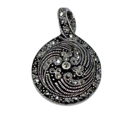 Beautiful Sterling Silver & Onyx, Marcasite Pendant