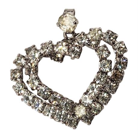 Vintage Prong Set Rhinestone Linked Hearts Pendant