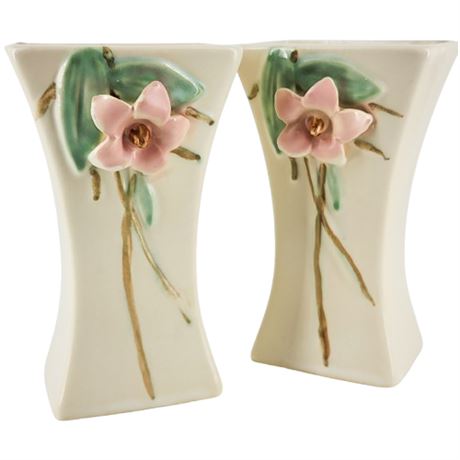 Vintage McCOY "Blossom Time" Ceramic Vases, Pair of 2