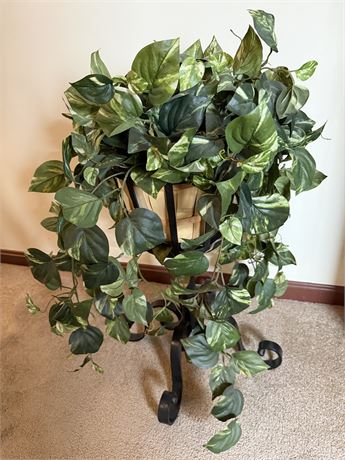 Fern Stand & Artificial Philodendron Plant