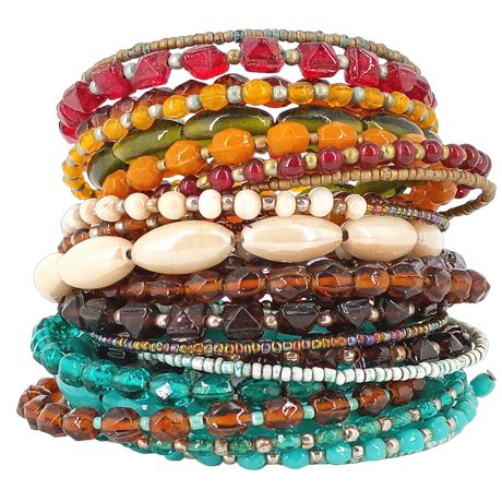 Lot of 3 Multicolor Coil Wrap Beaded Bracelets