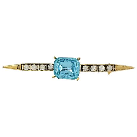 Vintage Aqua Blue Rhinestone Bar Brooch