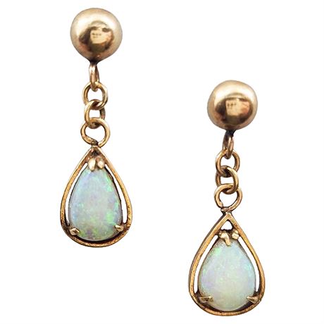 Unmarked 10K Gold Genuine Opal Drop Post Back Earrings