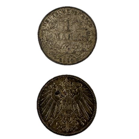 Pair of 1915 Dutch 1 Mark Coins 90% Silver