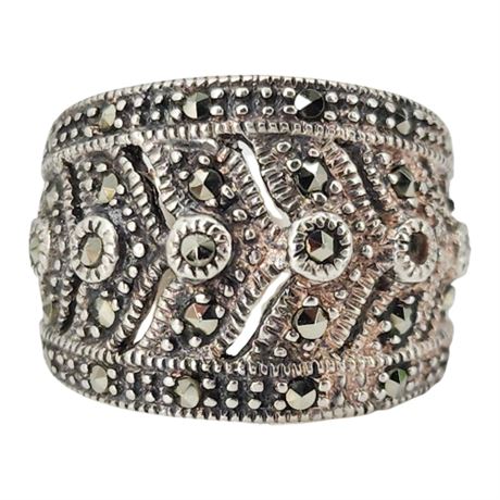 Vintage Sterling Silver Marcasite Ring, Sz 6.25, Flawed