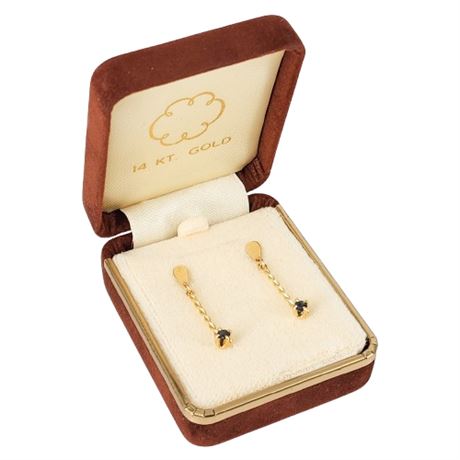 Vintage 14K Gold & Sapphire Post Earrings in Original Box