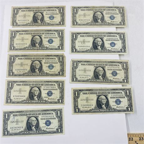 9 - 1957 $1 Silver Certificates