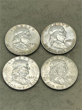 1960, 1961, 1962 & 1963 Franklin Half Dollars