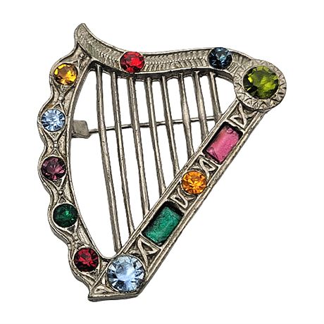 Vintage Sol d'Or Irish Harp Rhinestone Brooch