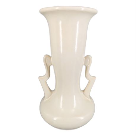 Vintage Solid White Roseville Pottery Vase Double Handle