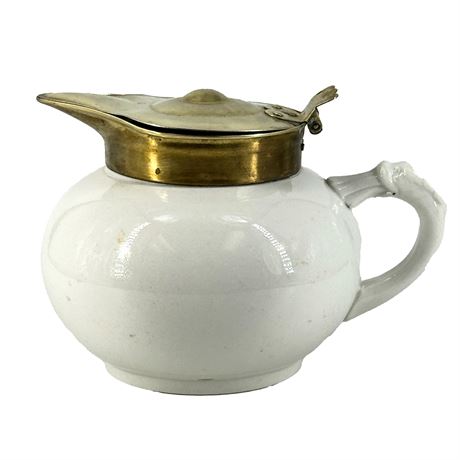 Antique K T & K Porcelain Creamer with Brass Lid