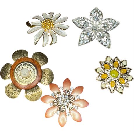 Five (5) Floral Brooches