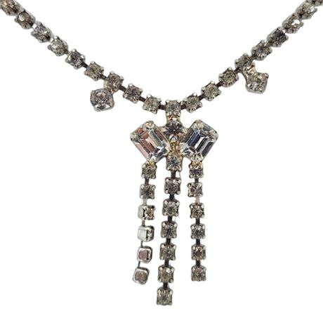 Vintage Simple Prong Set Rhinestone Fringe Necklace