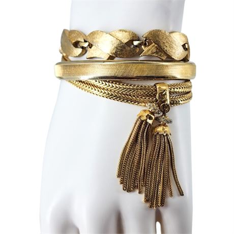Three Vintage MONET Gold Tone Bracelets