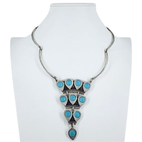 Mexico Sterling Silver & Sleeping Beauty Turquoise Necklace