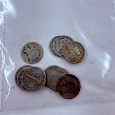 10 Mercury Silver Dimes - Unsearched
