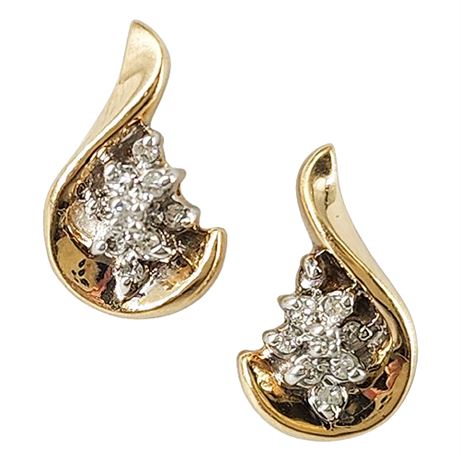 Vintage Signed 10K Gold & Diamond Post Back Earrings
