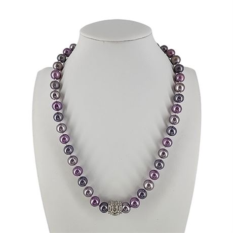 Multi-Colored Lavender Faux Pearl Necklace w/ Rhinestone Clasp