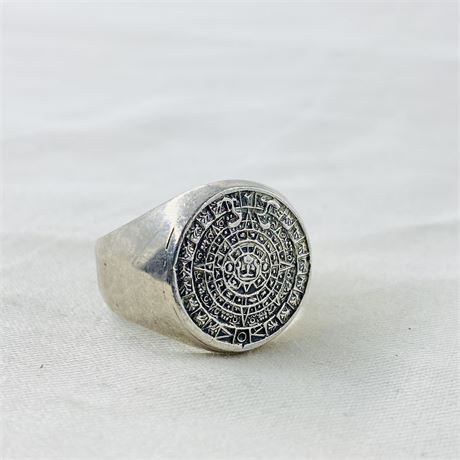 15.5g Sterling Mayan Calendar Ring Size 11.25