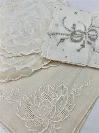 36 NOS Mid Century Swiss Ladies Linen Handkerchiefs
