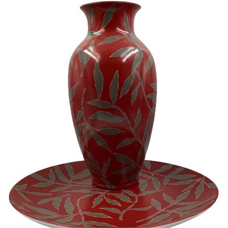 Catawba Interiors Red Decorative Tray and Vase Set