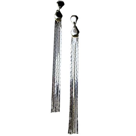 Silver Tone Metal Flex Chain Dangle Earrings